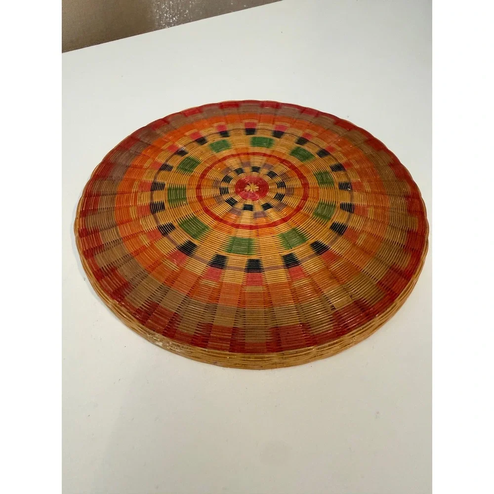 Vintage Hand Woven‎ Wicker Trivet 6 Inch Geometric Sunburst Boho Decor